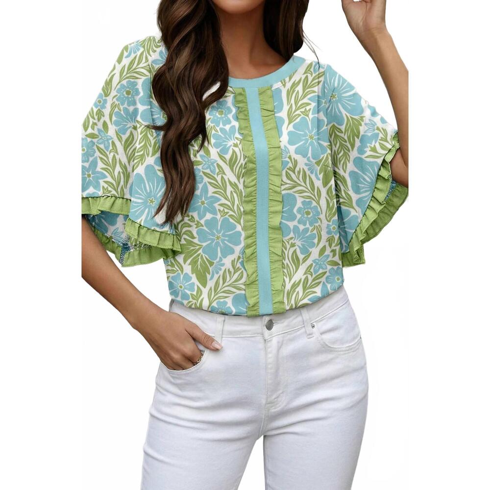 NEW AAPPARELLA floral print blouse in multi green